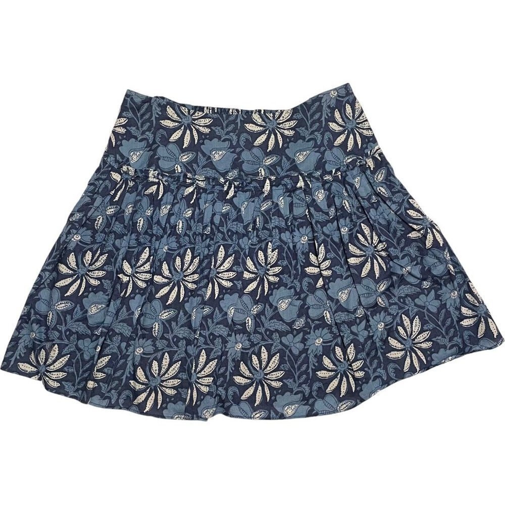 🍀Banana Republic Blue White Stylish Floral Elastic Waist Mini Skirt Size 4